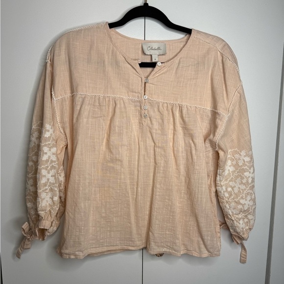 Cleobella Tops - Cleobella - 100% Organic Cotton - Peach Needle Point Sleeve Blouse - Small